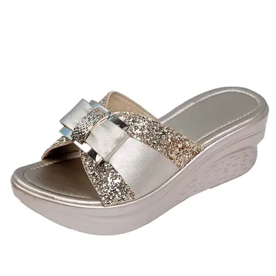 WOMEN'S SHINY BOW SLIPPERS